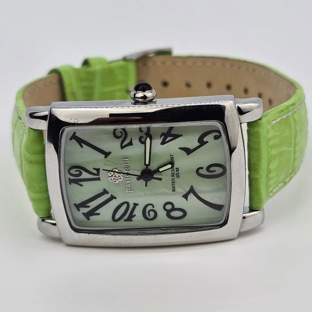 Pastorelli Women's Watch 28MM Gray Dial Green Leather Band Straps New‎ Battery